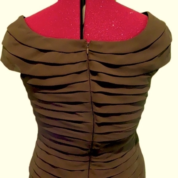 🔥 Adrianna Papell Brown Tiered Ruffled Cocktail Sleeveless Midi Dress Womens 14 - Picture 4 of 7